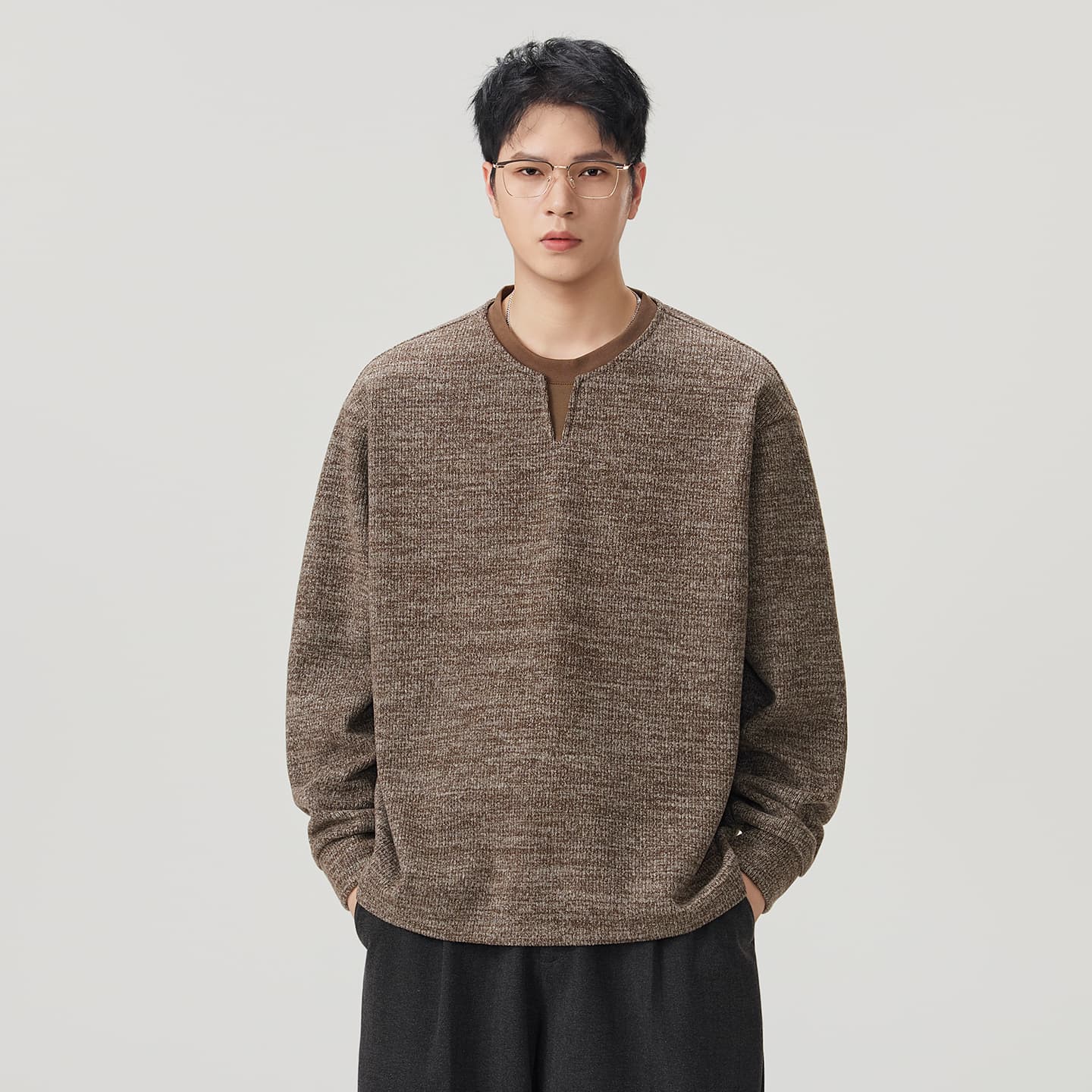 실사 2026 가을 겨울 새로운 무거운 페이크 레이어드 후드티 남자 루즈핏 편안함 긴팔 다용도 일상 출퇴근 맨위 이미지 3