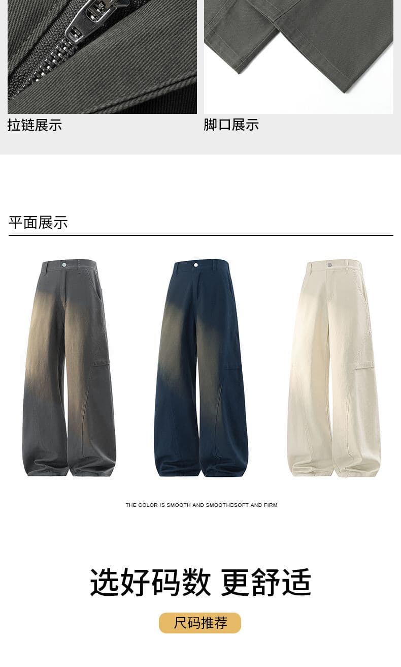 실사 2026 가을 겨울 새로운 아메리칸 워시 물 해체 순면 캐주얼 바지 남자 루즈핏 스트레이트 워크웨어 긴 바지 상세 이미지 5