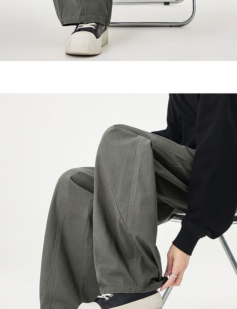 실사 2026 가을 겨울 새로운 아메리칸 워시 물 순면 워크웨어 캐주얼 모통이 칼 바지 루즈핏 스트레이트 와이드 레그 팬츠 상세 이미지 14