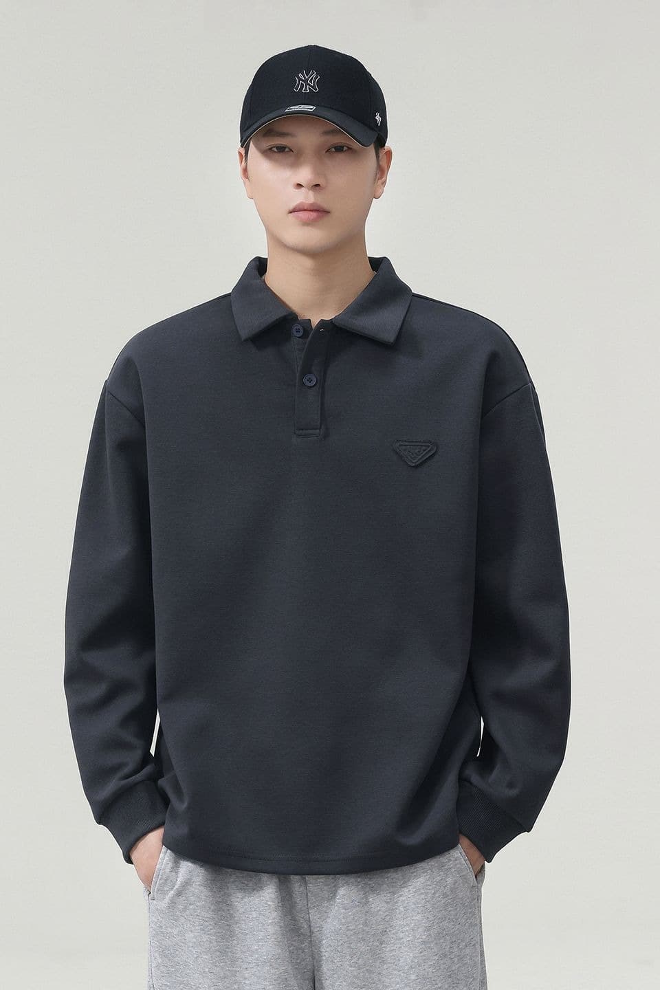실사 가을 겨울 새로운 POLO 칼라 긴팔 후드티 남자 루즈핏 폴로 칼라 풀오버 셔츠 미니멀리즘 캐주얼 일상 출퇴근 이미지 6