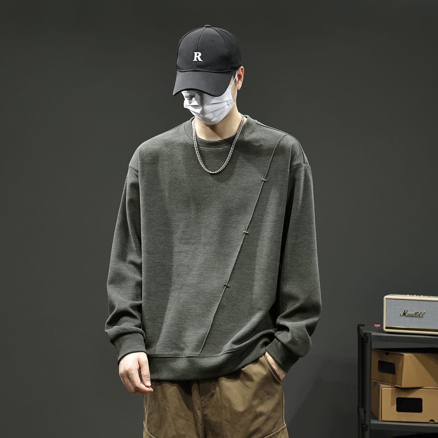 실사 2026 가을 겨울 새로운 패치워크 조수 브랜드 후드티 높음 밀 뜨개질 프로 피부 부드러운 찹쌀 통기성 편안함 출퇴근 맨위 이미지 4