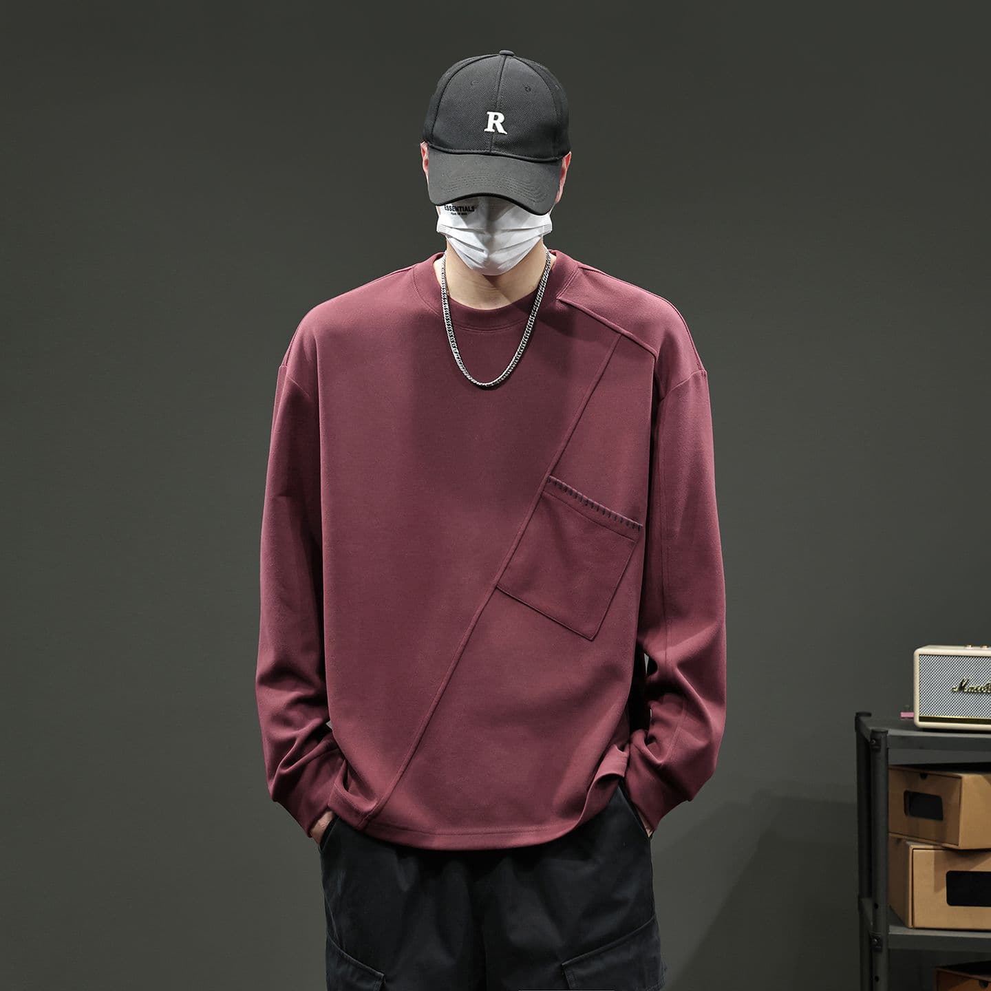 실사 2026 가을 겨울 새로운 패치워크 후드티 남자 고밀도 프로 피부 부드러운 찹쌀 아니요 넥타이 피부 통기성 편안함 출퇴근 맨위 이미지 4