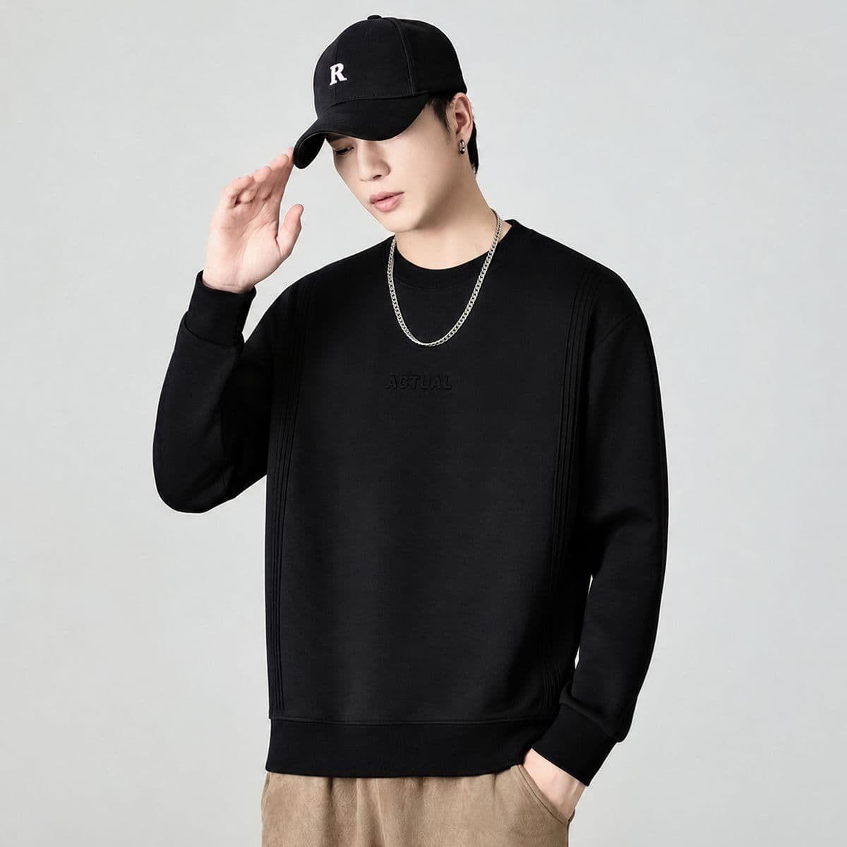 실사 2026 가을 겨울 새로운 미니멀리즘 라운드 넥 후드티 남성 풀오버 트렌드 와 성별 다용도 출퇴근 일상 맨위 이미지 2