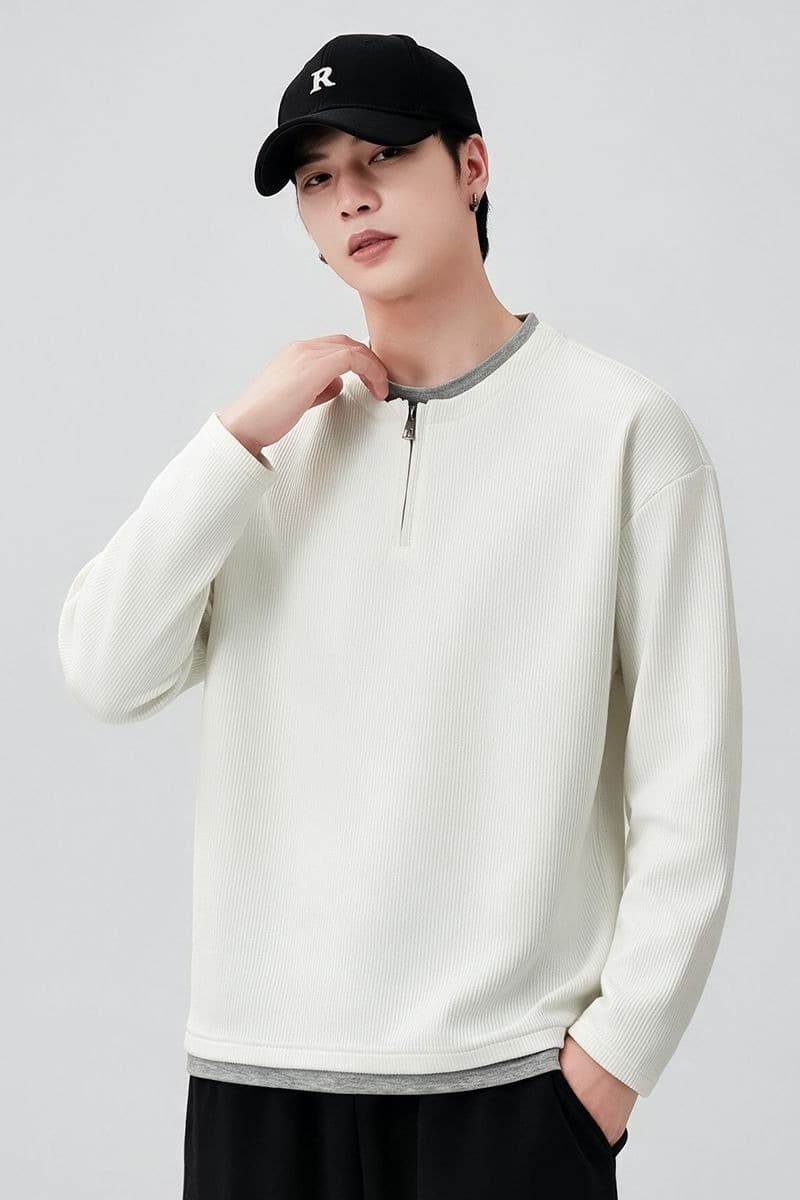 실사 2026 가을 겨울 새로운 페이크 레이어드 하프 지퍼 후드티 남성 풀오버 트렌드 와 성별 다용도 출퇴근 맨위 이미지 6