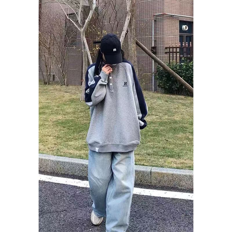 경관 그림 순수한 Mianhua 면 복합 우유 실크 후드티 여성 2026 봄 가을 새로운 배색 얇은 스타일 자수 스탠드 칼라 맨위 상세 이미지 3