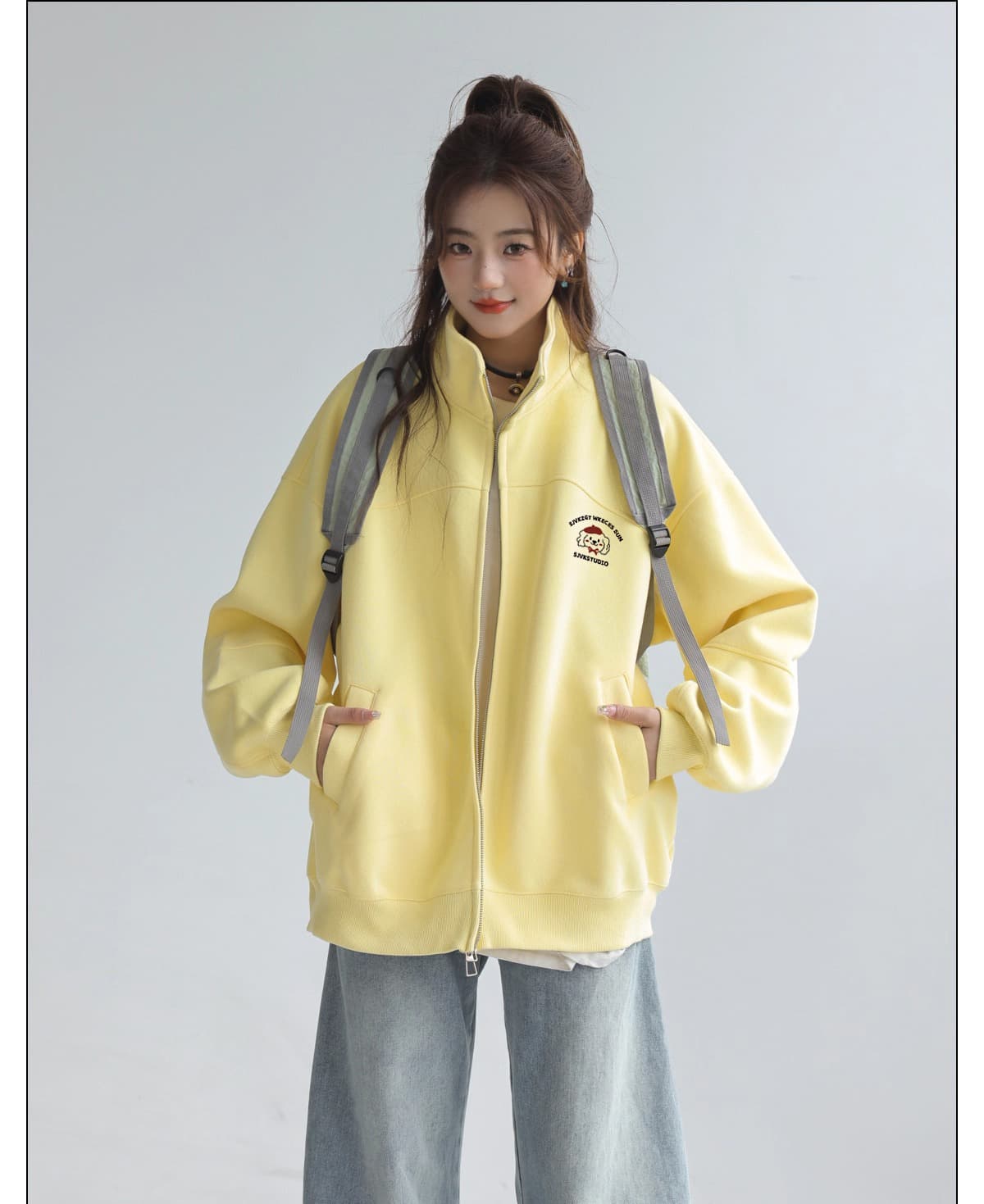 경관 그림 빅 사이즈 여성 의류 200 kg 긴팔 티셔츠 후드티 2026 지퍼 카디건 코트 가을 루즈핏 스탠드 칼라 맨위 이미지 4