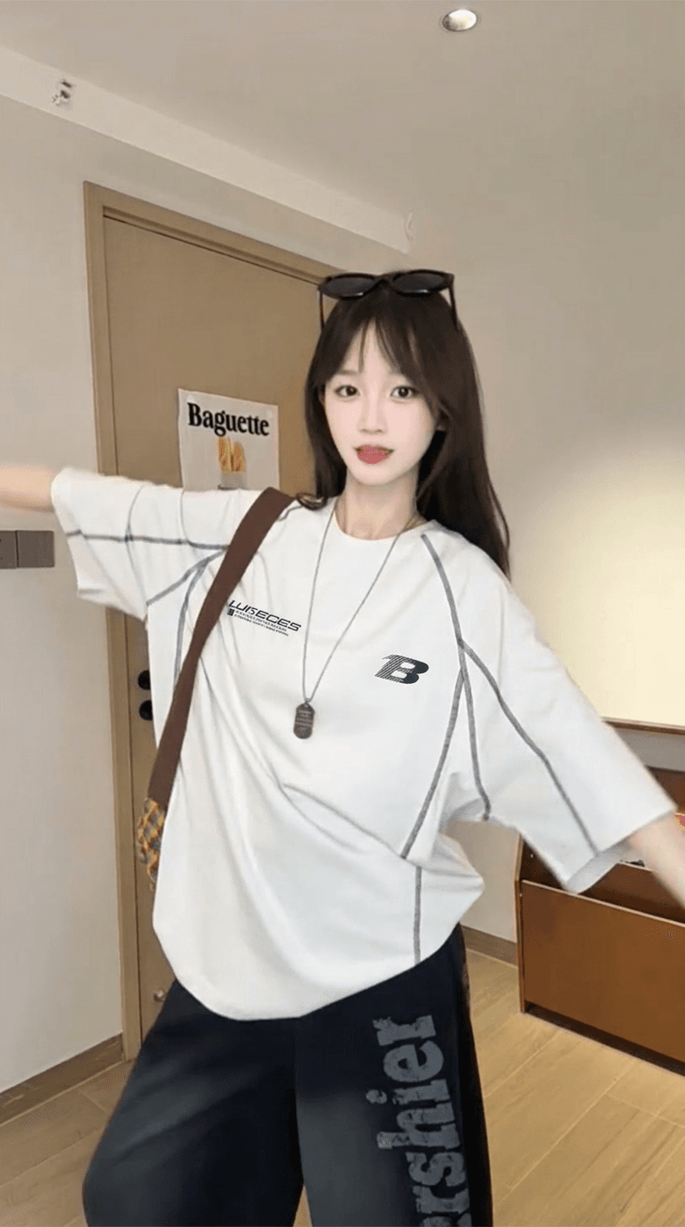 경관 그림 230 크 순면 반팔 티셔츠 여성 의류 여름 새로운 한 부서 중간 길이 루즈핏 디자인 센스 라운드 넥 맨위 상세 이미지 3
