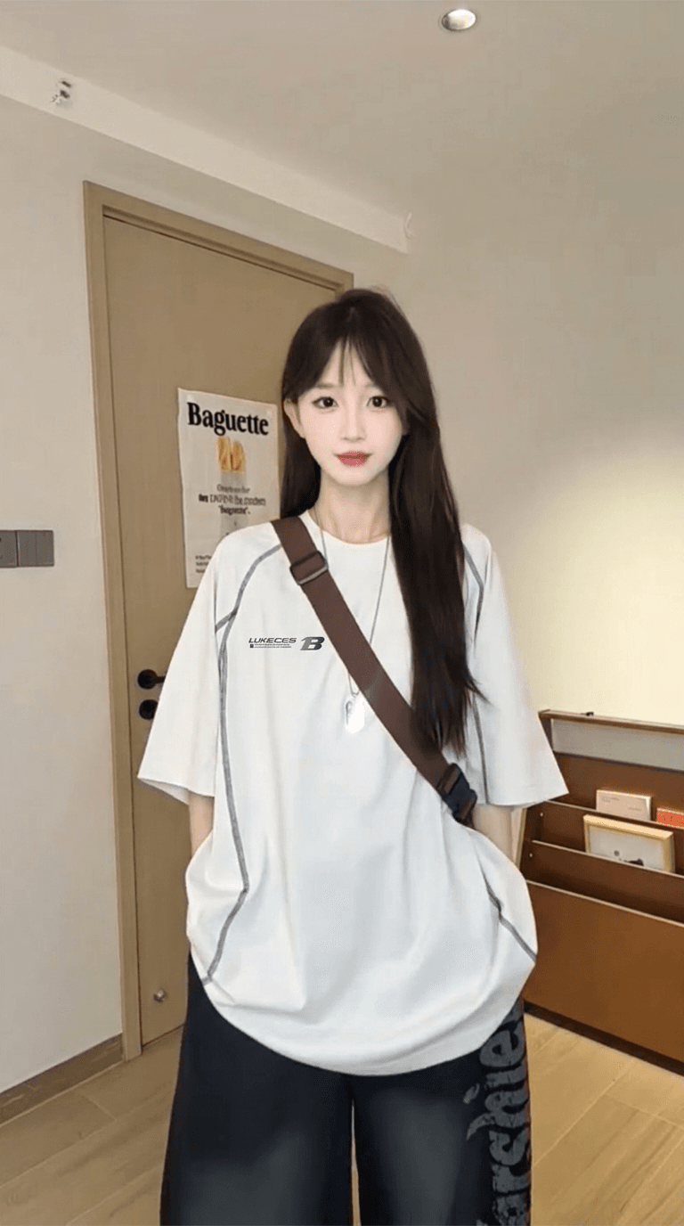 경관 그림 230 크 순면 반팔 티셔츠 여성 의류 여름 새로운 한 부서 중간 길이 루즈핏 디자인 센스 라운드 넥 맨위 상세 이미지 7