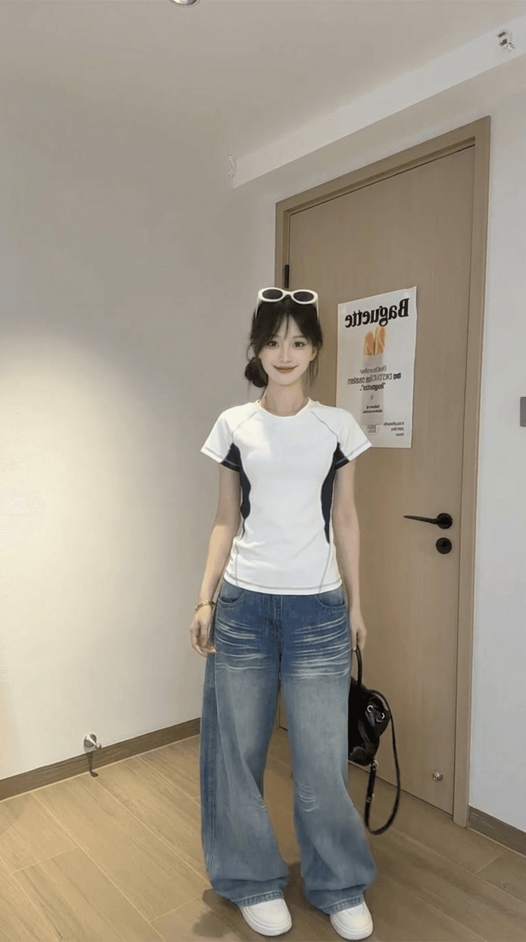 경관 그림 빛 에디션 10개 올린 사람 : 가져 가라. 조수 브랜드 반팔 티셔츠 여성 여름 새로운 계절 몸매 가꾸기 배색 라운드 넥 맨위 상세 이미지 10
