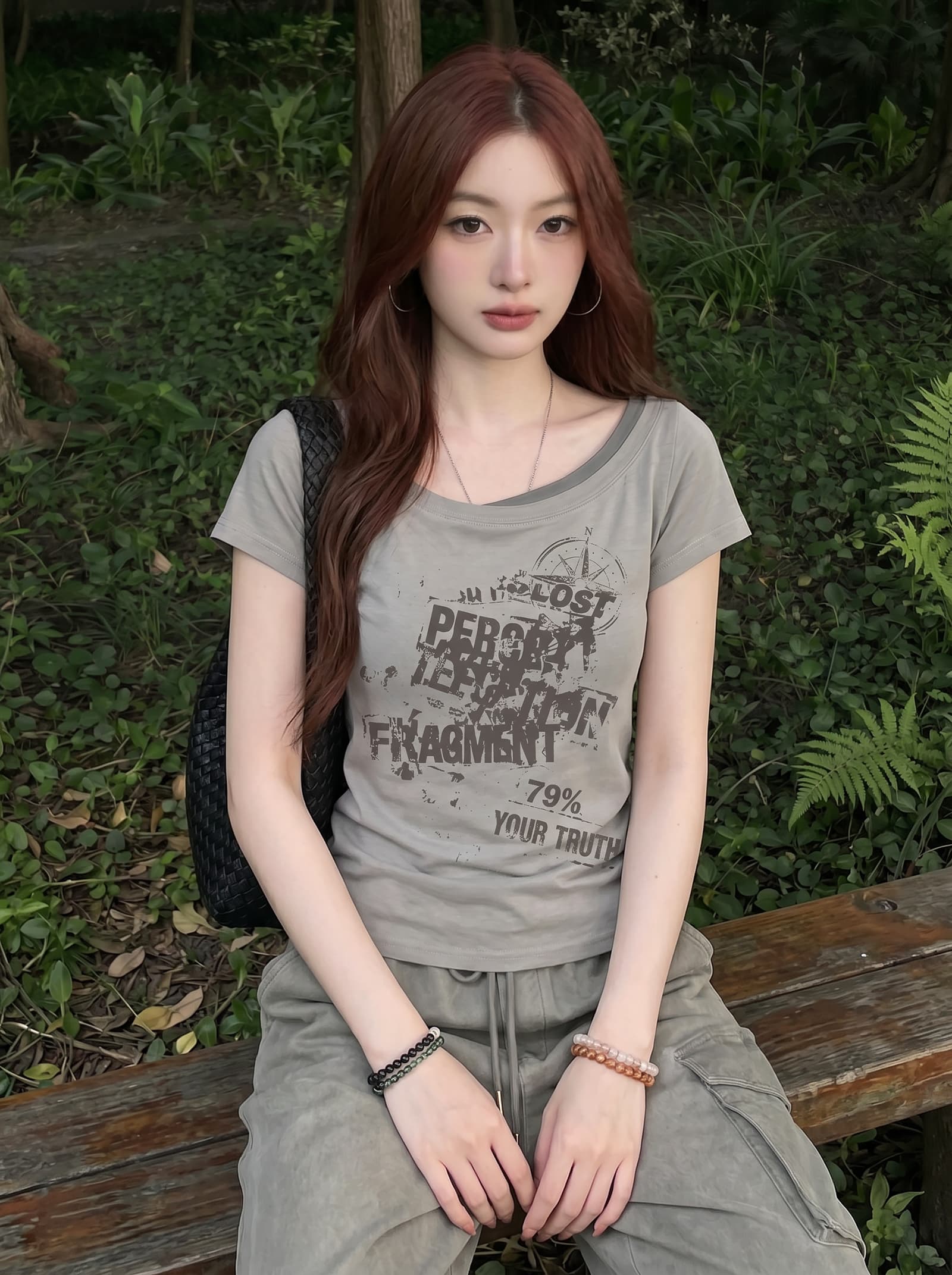 경관 그림 반팔 티셔츠 여성 의류 여름 새로운 몸매 가꾸기 디자인 센스 프린트 슬림해 보이는 페이크 레이어드 한 첨부 된 의류 상세 이미지 5