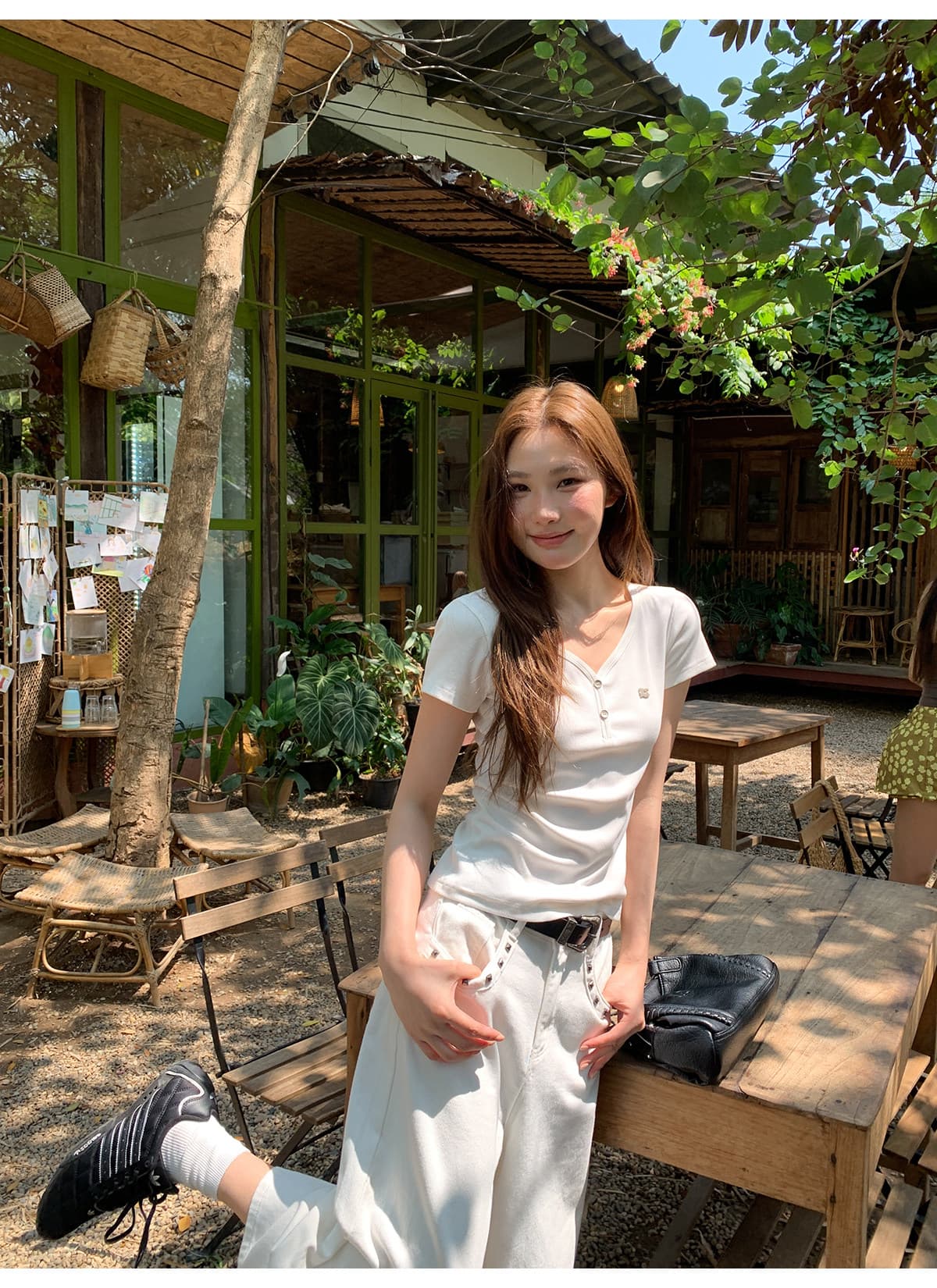 경관 그림 220 그램 물 부드러운 면 반팔 티셔츠 여성 의류 여름 새로운 몸매 가꾸기 슬림해 보이는 단추 V넥 한 첨부 된 의류 상세 이미지 20