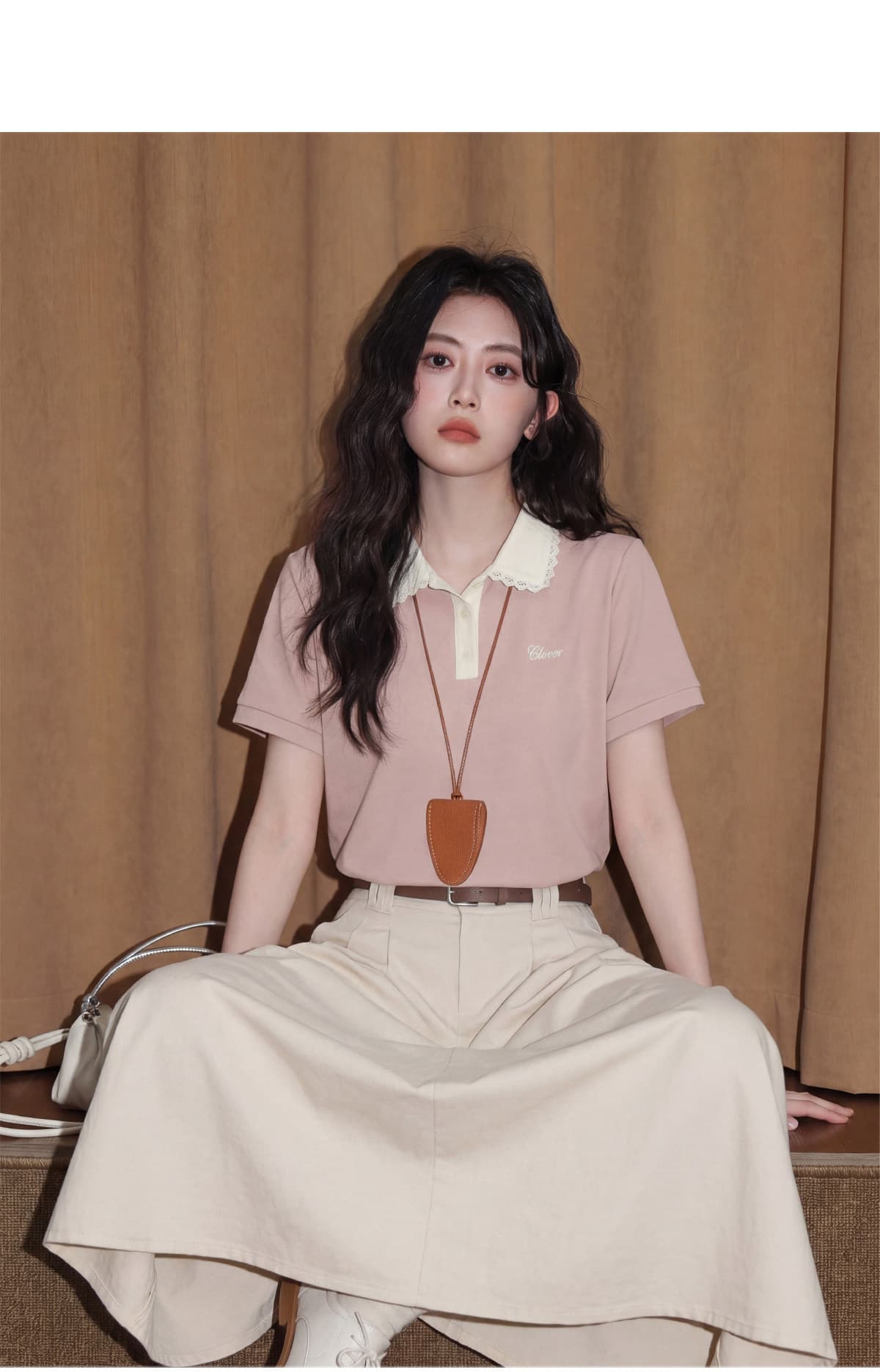 경관 그림 눈꽃 구슬 그라운드 210 그램 반팔 티셔츠 여성 의류 여름 새로운 디자인 센스 자수 POLO 칼라 맨위 상세 이미지 10