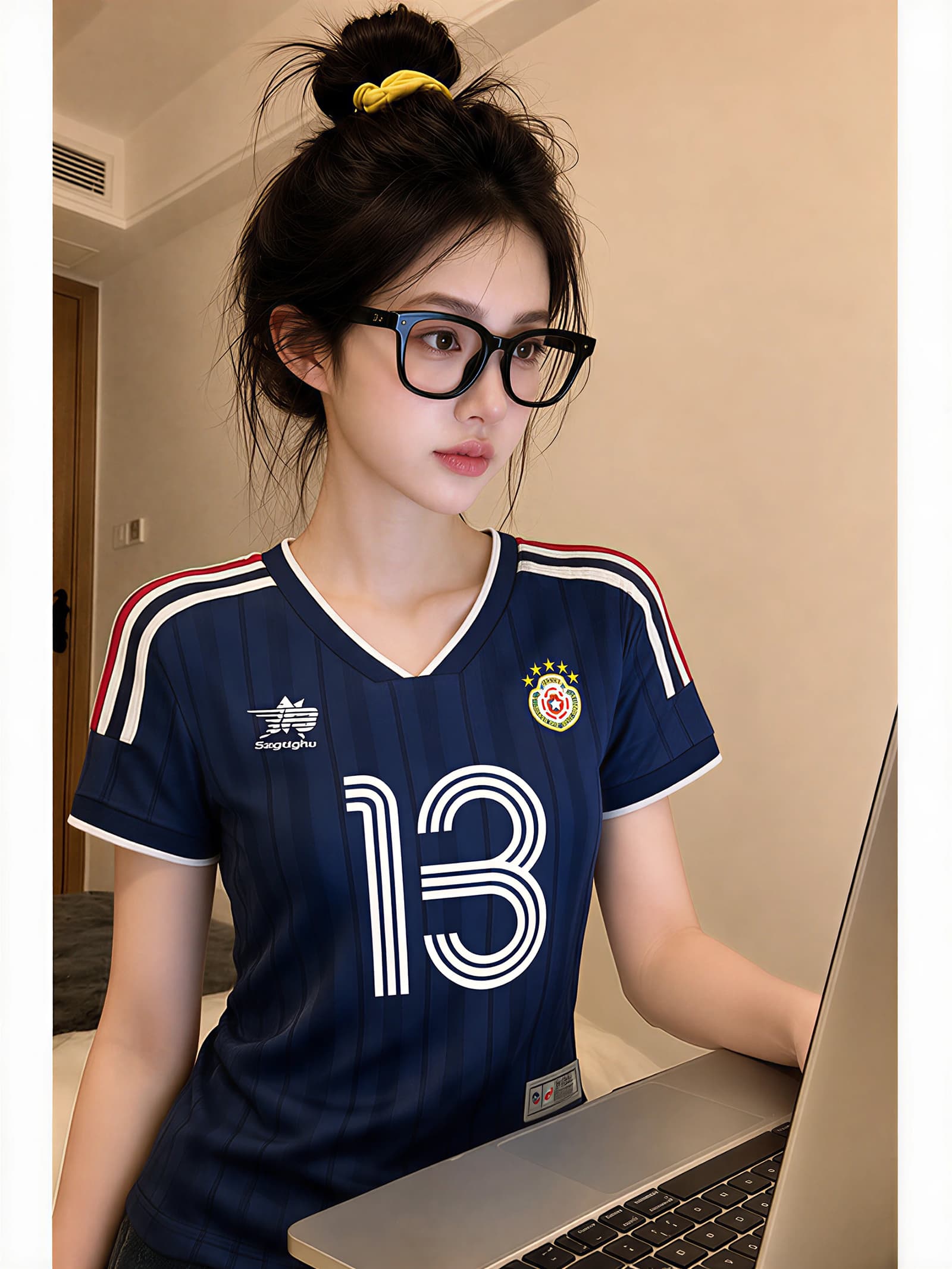 경관 그림 반팔 티셔츠 여성 의류 여름 새로운 몸매 가꾸기 트렌디 스트라이프 운동 바람 아메리칸 레트로 저지 V넥 맨위