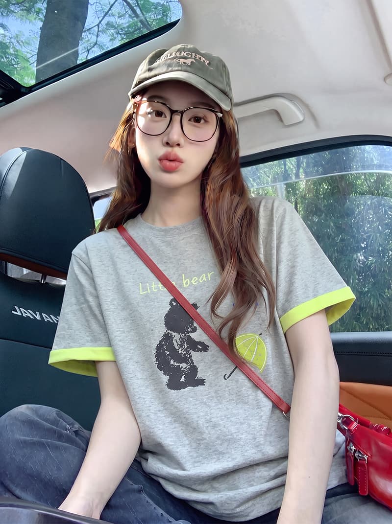 경관 그림 더블 색상 양면 200그램 반팔 티셔츠 여성 의류 여름 새로운 한 부서 배색 테두리 라운드 넥 맨위 상세 이미지 9