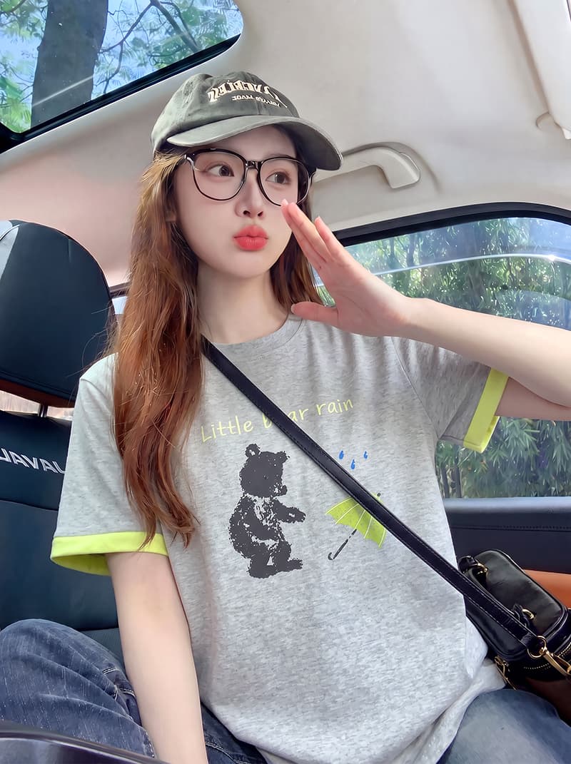 경관 그림 더블 색상 양면 200그램 반팔 티셔츠 여성 의류 여름 새로운 한 부서 배색 테두리 라운드 넥 맨위 상세 이미지 10