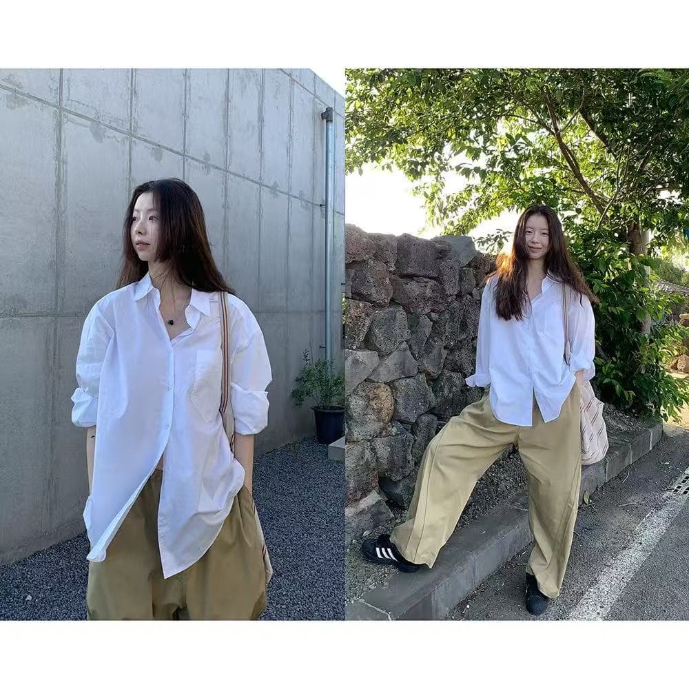 2026 새로운 봄 느슨함 센스 긴팔 익스트림 제인 순면 품격 재킷 여성 셔츠 셔츠 루즈핏 흰 셔츠 연령 감소 상세 이미지 4
