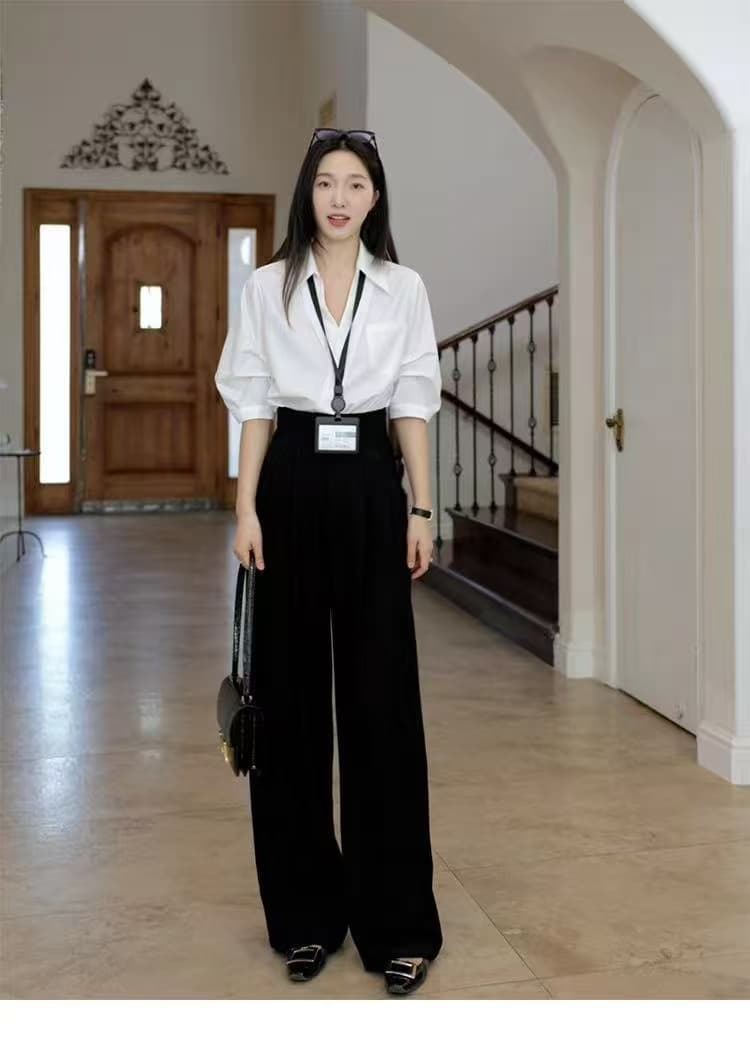 구오 지우주지 뭐라구? 프랑스식 디자인 센스 작은 대중 V넥 슬림해 보이는 셔츠 맨위 여성 상세 이미지 2