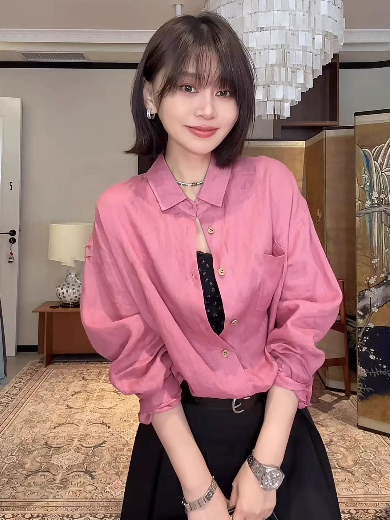 스타 시리아 100 아마 다용도 캐주얼 느긋한 바람 얇은 스타일 루즈핏 슬림해 보이는 셔츠 맨위 여성 상세 이미지 3