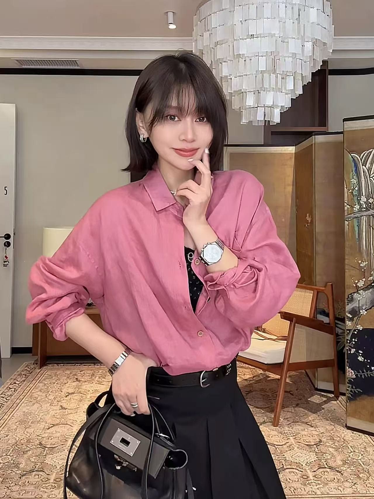 스타 시리아 100 아마 다용도 캐주얼 느긋한 바람 얇은 스타일 루즈핏 슬림해 보이는 셔츠 맨위 여성 상세 이미지 5