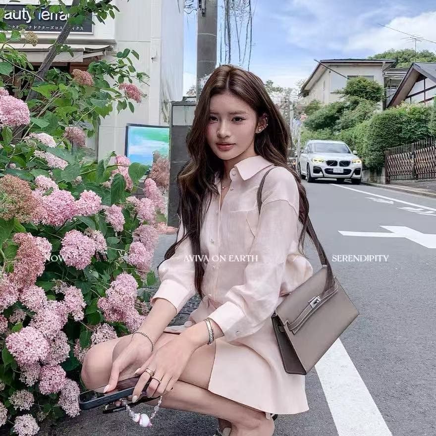 핑크색 오래된 돈 바람 세트 셔츠 반바지 반 스커트 빛 사람들 코치 착용 가져 가라. 에이즈 환자 여성 세트 여름 이미지 2