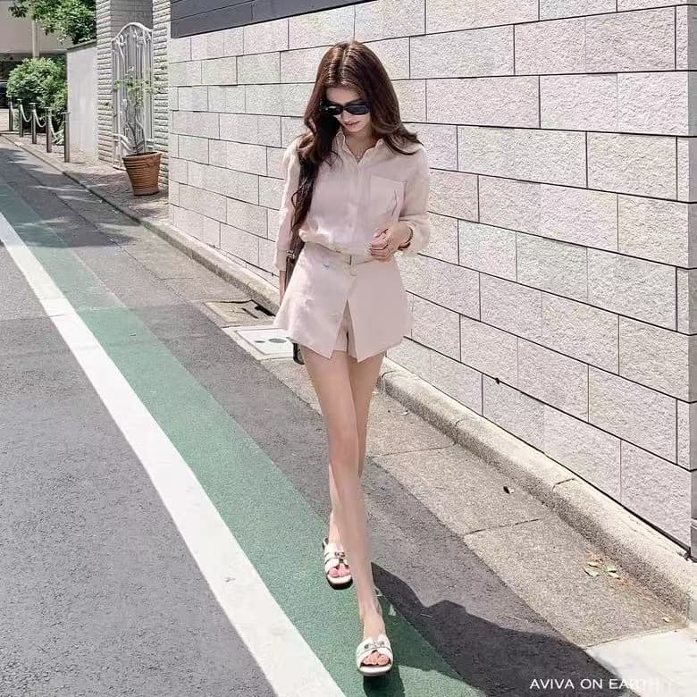 핑크색 오래된 돈 바람 세트 셔츠 반바지 반 스커트 빛 사람들 코치 착용 가져 가라. 에이즈 환자 여성 세트 여름 이미지 4