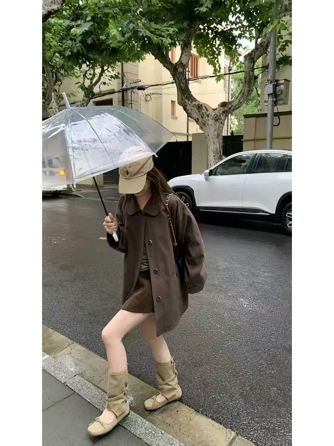노팅힐 길모퉁이 질감 전체 한 부서 폴로 칼라 중간 길이 바람막이 여성 가을 싱글 줄 버튼 재킷 이미지 4