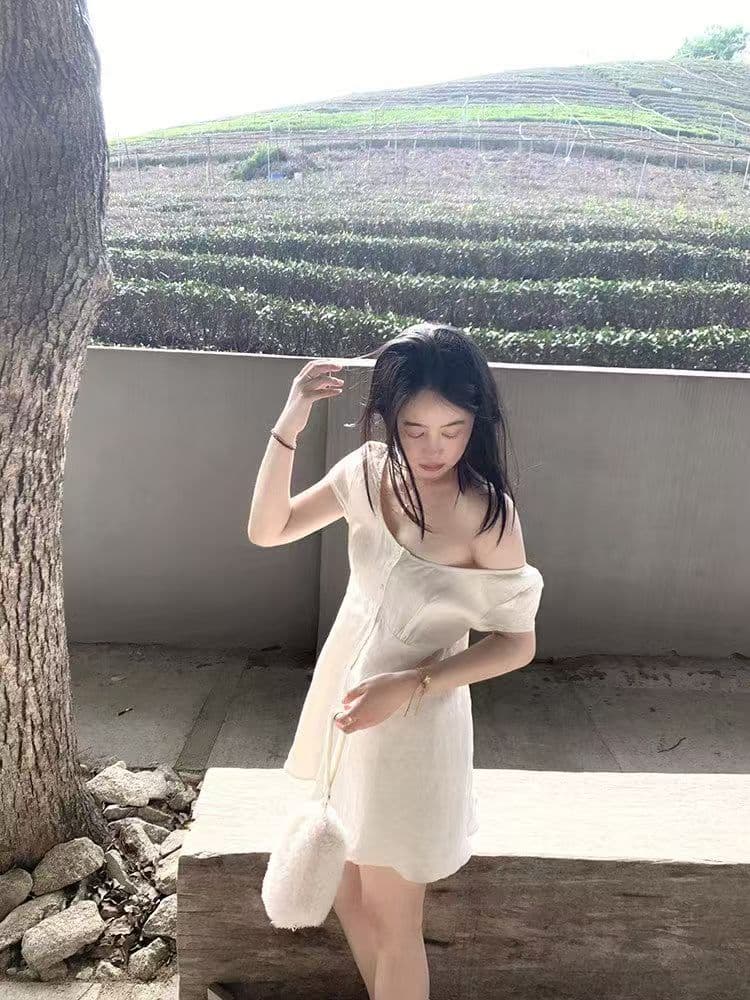 있음 선적 작은 키 화이트 치자 나무 미니 스커트 순수한 욕망 바람 쇼트 스타일 치마 루즈핏 캐주얼 티셔츠 드레스 여름 새로운 상세 이미지 5