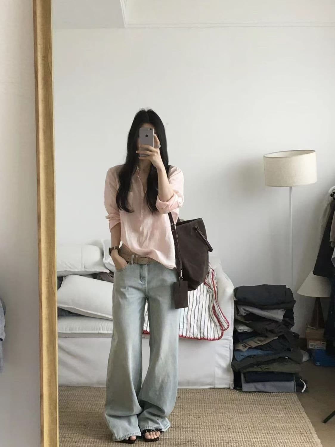 있음 선적 품격 느슨함 V넥 여성 셔츠 여름 얇고 가벼운 통기성 다용도 맨위 루즈핏 품격 핑크색 셔츠 상세 이미지 6