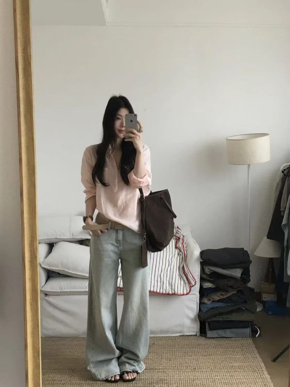 있음 선적 품격 느슨함 V넥 여성 셔츠 여름 얇고 가벼운 통기성 다용도 맨위 루즈핏 품격 핑크색 셔츠 상세 이미지 7