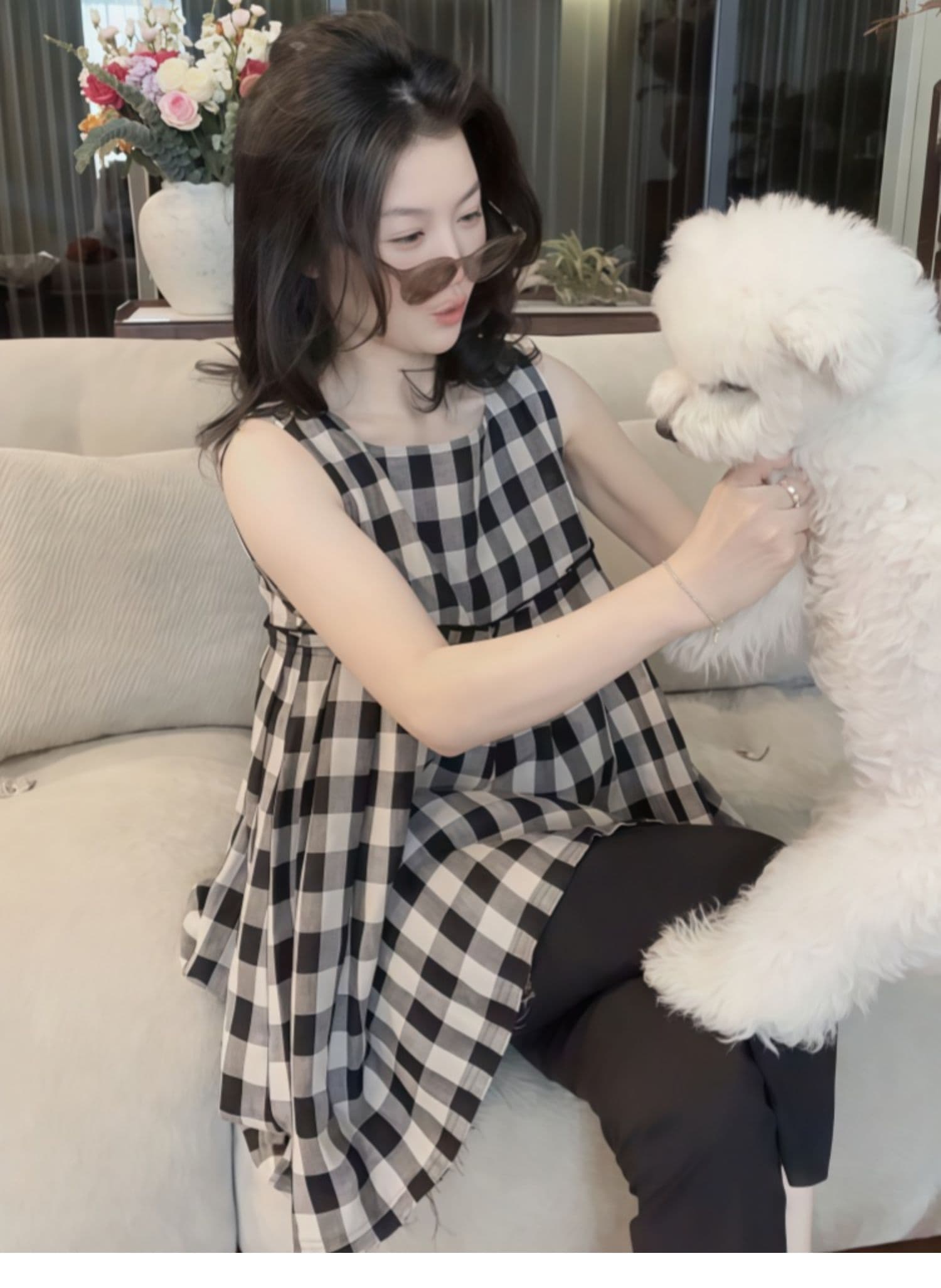 한 부서 체크무늬 민소매 조끼 얇은 스타일 여성 셔츠 2025 새로운 여름 루즈핏 캐주얼 면 린넨 맨위 트렌디 이미지 2