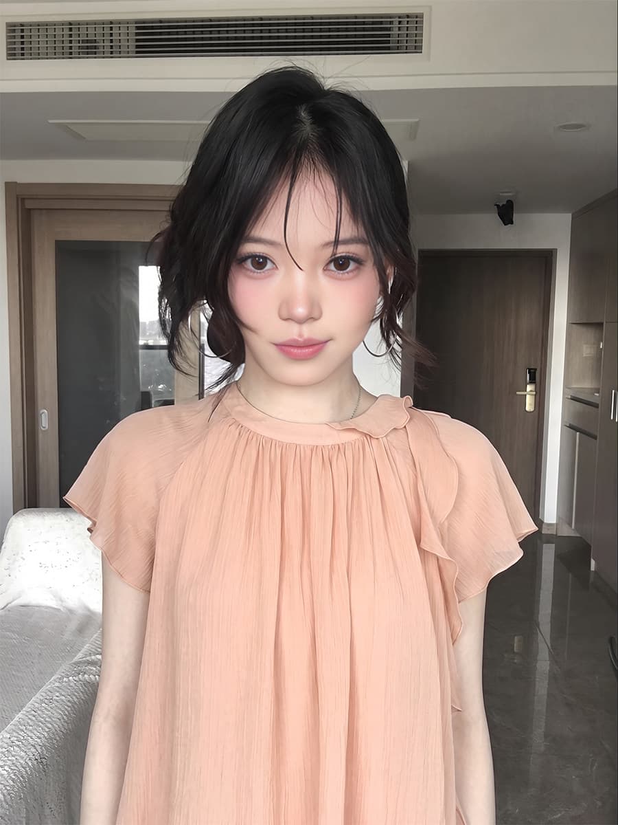 프랑스식 프릴 이중층 리본 디자인 패션 연령 감소 반팔 여성 셔츠 여름 새로운 프로 피부 통기성 맨위 상세 이미지 5