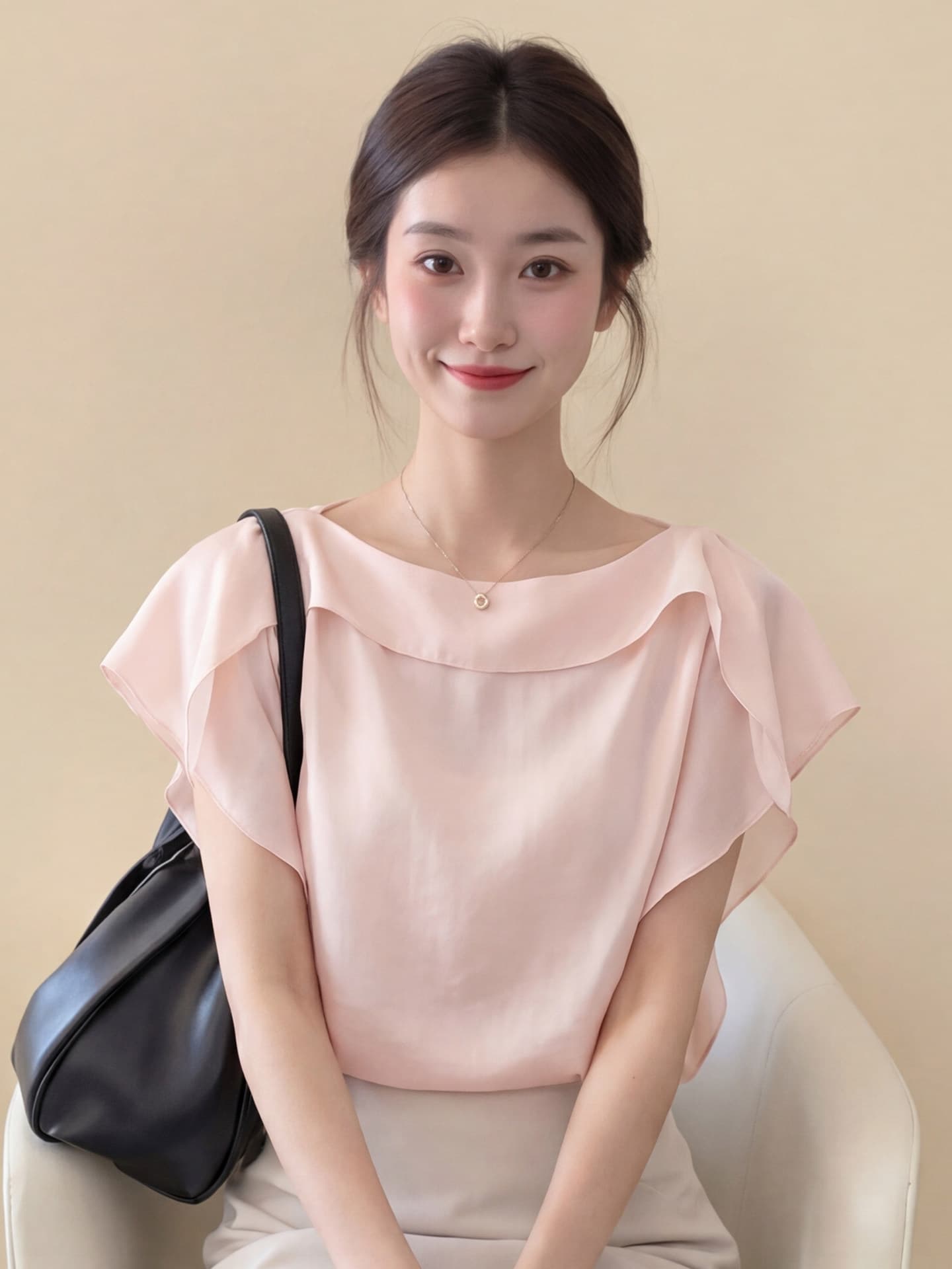프랑스식 부드러운 바람 핑크색 프릴 반팔 여성 셔츠 2026 여름 새로운 고유 한 슈퍼 잘 생긴 연령 감소 맨위