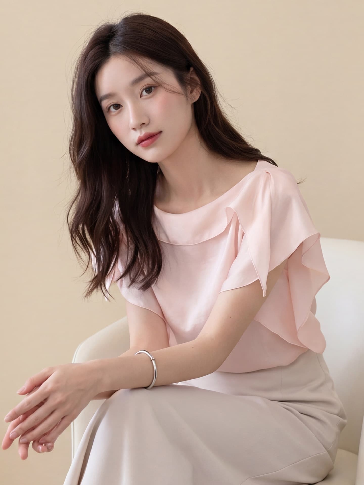 프랑스식 부드러운 바람 핑크색 프릴 반팔 여성 셔츠 2026 여름 새로운 고유 한 슈퍼 잘 생긴 연령 감소 맨위 상세 이미지 3
