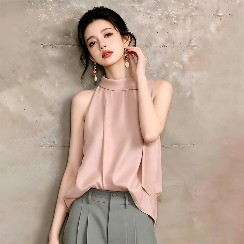 프랑스식 Chic 행침 목 민소매 셔츠 여름 외국 가스 우아함 연령 감소 슬림해 보이는 작은 대중 디자인 센스 느긋한 바람 맨위