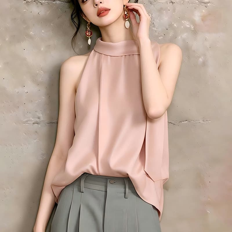프랑스식 Chic 행침 목 민소매 셔츠 여름 외국 가스 우아함 연령 감소 슬림해 보이는 작은 대중 디자인 센스 느긋한 바람 맨위 상세 이미지 4