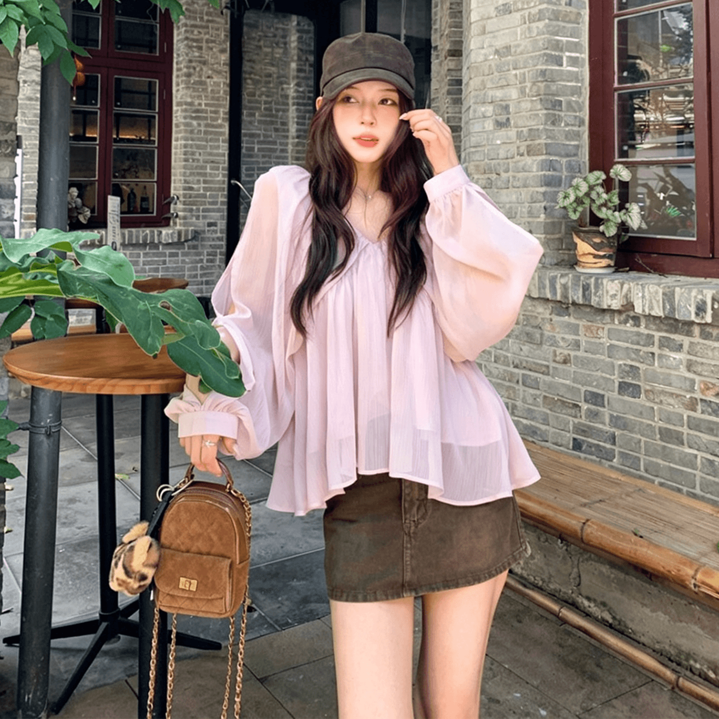 프랑스식 V넥 화이트 홀로우 아웃 벌룬 소매 쉬폰 여성 셔츠 조기 가을 새로운 디자인 센스 작은 대중 긴팔 맨위 이미지 4