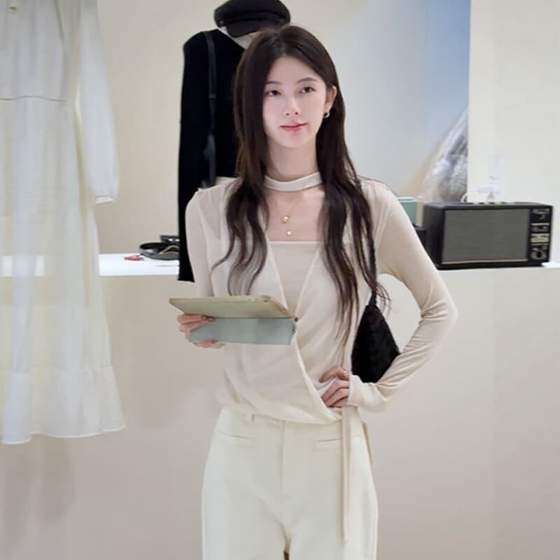 부드러운 지성 바람 품격 핫걸 캐주얼 긴팔 티셔츠 2026 가을 새로운 소녀 센스 다용도 맨위 여성 의류 상세 이미지 6