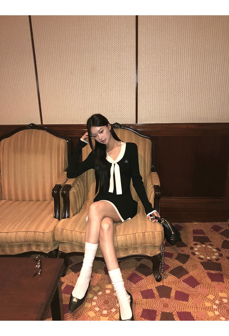레드 맨 큐레이터 소매 여성 드레스 가을 자이언트 잘 생긴 ~ 중 프랑스식 검정색 관대 한 점잖은 아름다운 페이크 레이어드 치마 상세 이미지 11