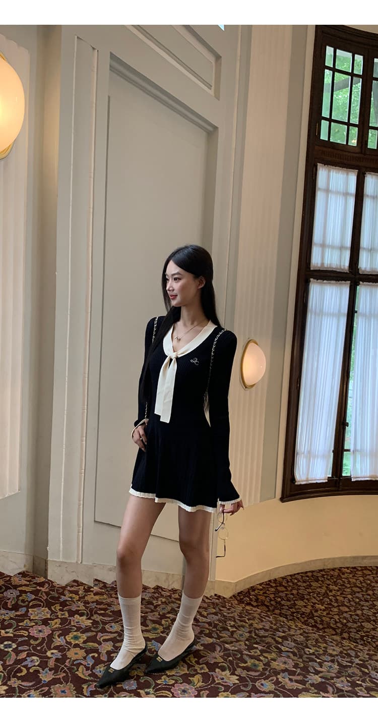 레드 맨 큐레이터 소매 여성 드레스 가을 자이언트 잘 생긴 ~ 중 프랑스식 검정색 관대 한 점잖은 아름다운 페이크 레이어드 치마 상세 이미지 18