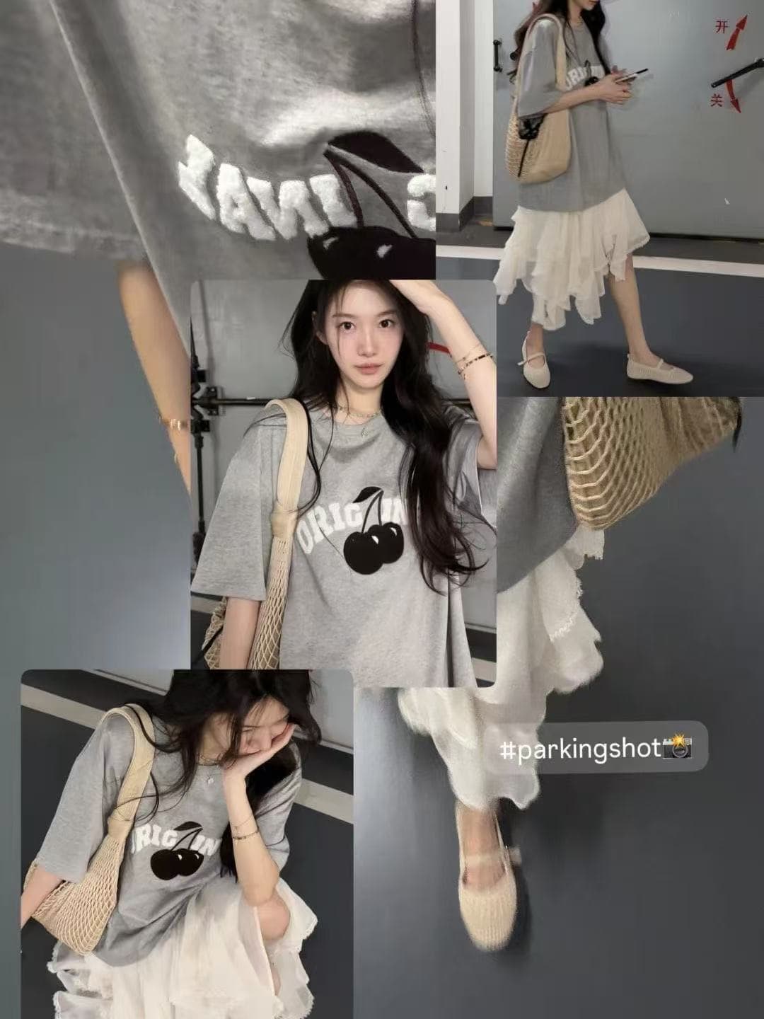느긋한 바람 한 부서 미니멀리즘 회색 티셔츠 코디 불규칙 거즈 스커트 세트 ootd 2026 년 여름 새로운 상세 이미지 5