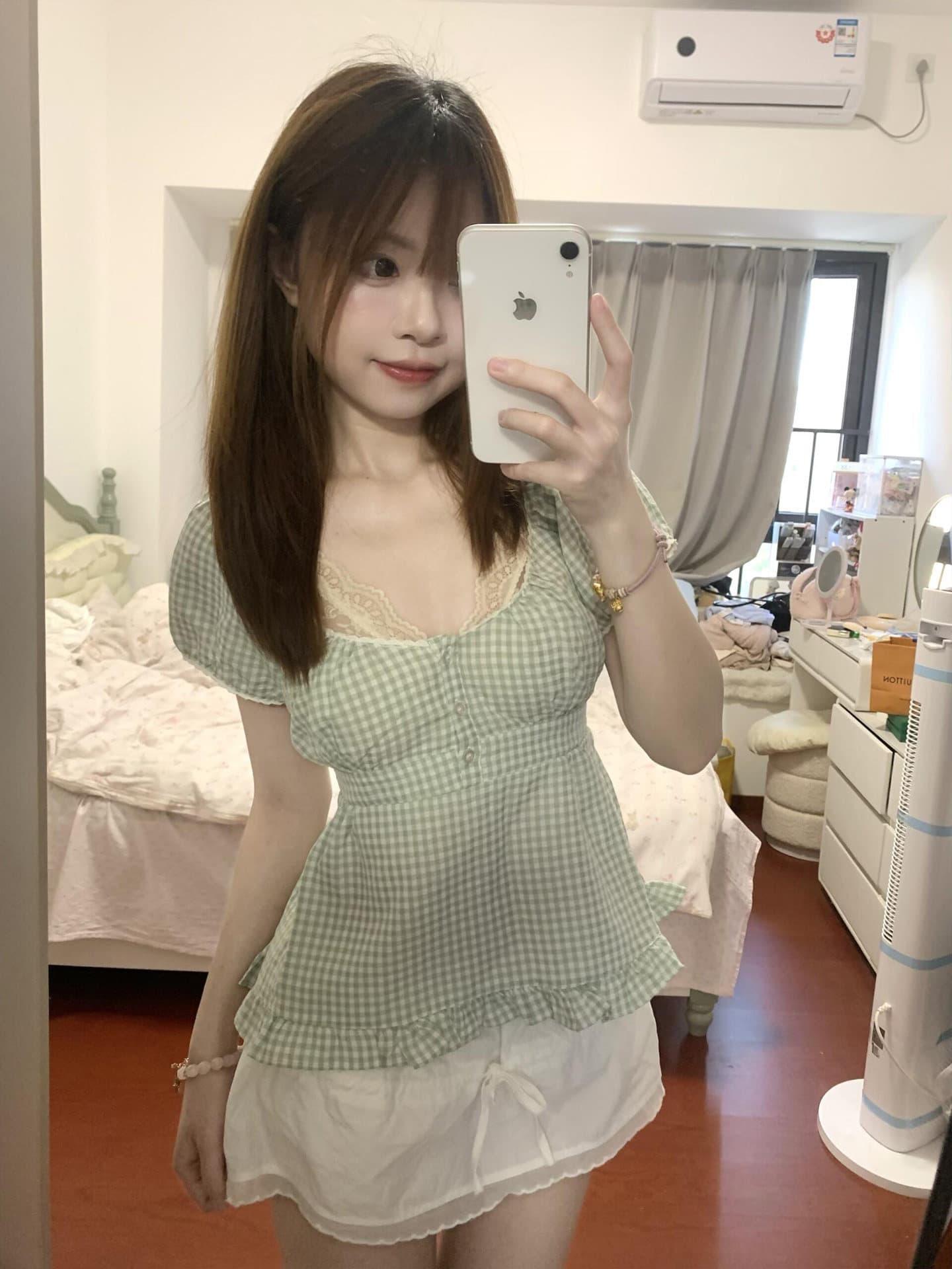 프릴 광장 칼라 체크무늬 반팔 여름 고급 센스 작은 청신 레이스 허리 수축 쇼트 스타일 맨위 이미지 3