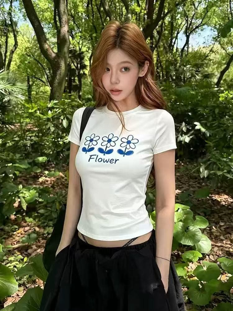 화이트 프린트 긍정적 인 어깨 반팔 티셔츠 여성 여름 새로운 고유 한 아름다운 자이언트 잘 생긴 몸매 가꾸기 디자인 센스 맨위 트렌디 이미지 4