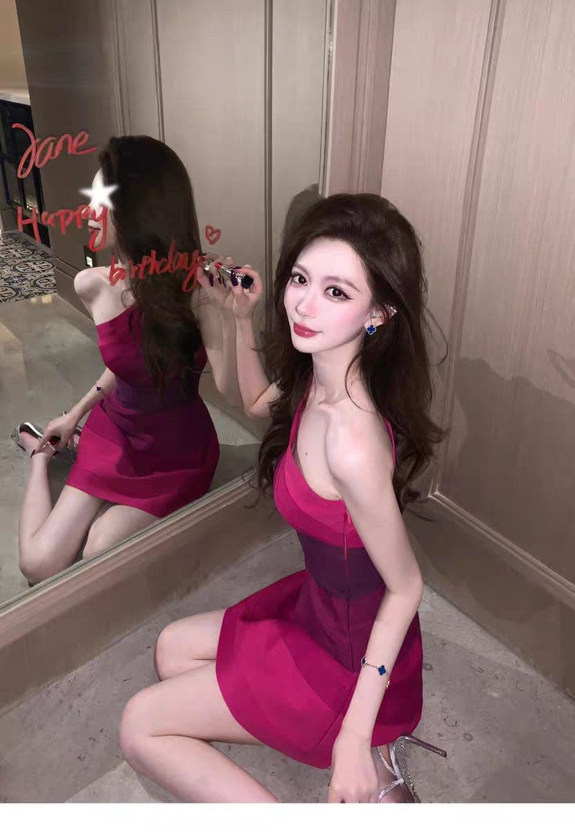 빨간색 비스듬한 어깨 튜브탑 여성 드레스 2026 여름 새로운 고급 센스 명문 여성 품격 슬림해 보이는 연회 이브닝 드레스 이미지 3