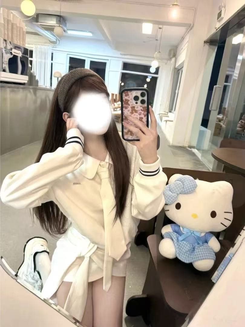 학원 스타일 순수한 욕망 장난기 넘치는 베이비 칼라 후드티 레이스업 탈착식 반신 스커트 여성 가을 세트 이미지 3