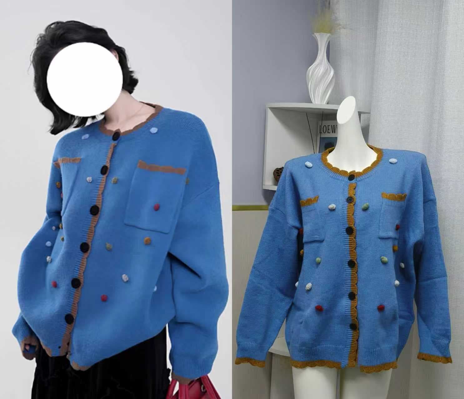 우 어린이 어린이 배색 라운드 넥 긴팔 부드러운 찹쌀 스웨터 여성 코트 겨울 한 부서 디자인 센스 루즈핏 니트 스웨터 맨위 이미지 2