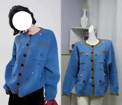 우 어린이 어린이 배색 라운드 넥 긴팔 부드러운 찹쌀 스웨터 여성 코트 겨울 한 부서 디자인 센스 루즈핏 니트 스웨터 맨위 상세 이미지 1