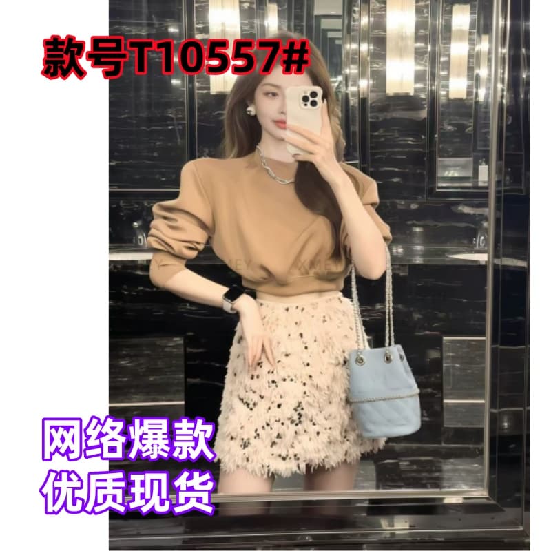 고급 센스 패션 세트 쇼트 스타일 라운드 넥 후드티 여성 가을 새로운 다용도 섹시함 3 차원 꽃 타이트 스커트 미니 스커트