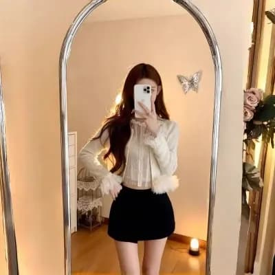 가을 겨울 새로운 달빛 눈 가을 축제 로브 jor a 수공 마 하이 양모 오픈 가디건 셔츠 세트 상세 이미지 1
