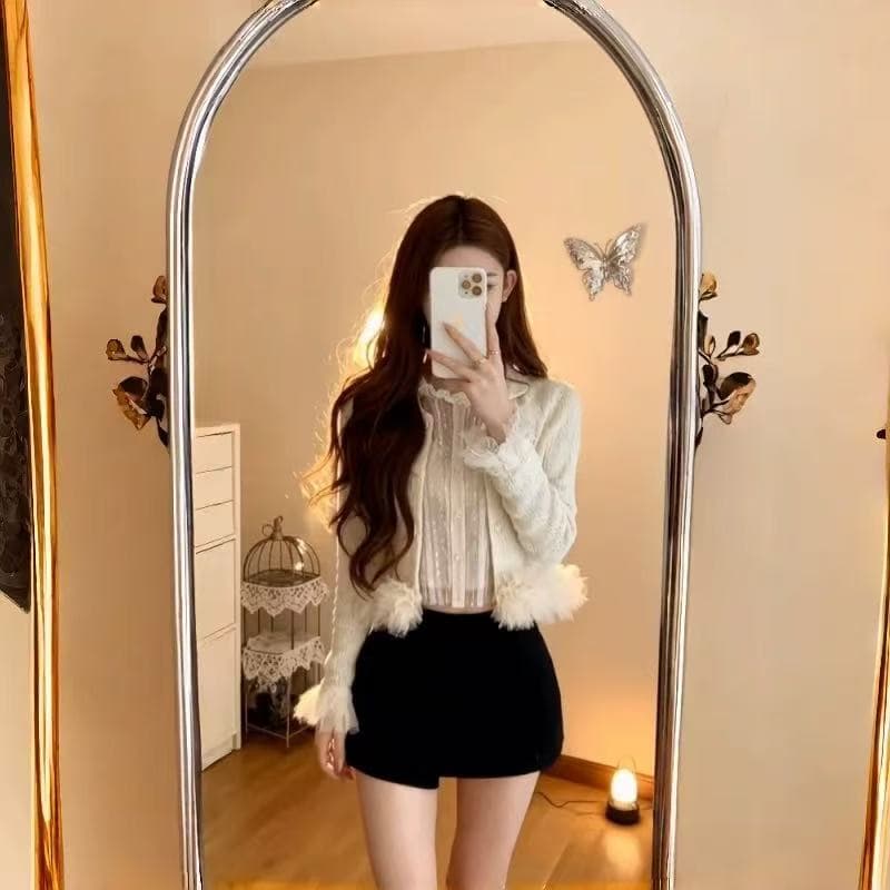 가을 겨울 새로운 달빛 눈 가을 축제 로브 jor a 수공 마 하이 양모 오픈 가디건 셔츠 세트 상세 이미지 3