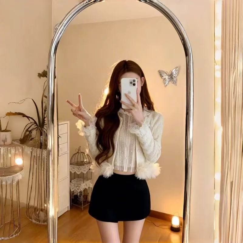 가을 겨울 새로운 달빛 눈 가을 축제 로브 jor a 수공 마 하이 양모 오픈 가디건 셔츠 세트 상세 이미지 5